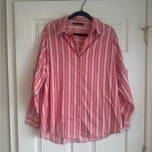 Pink and White Striped Button-Up Shirt
